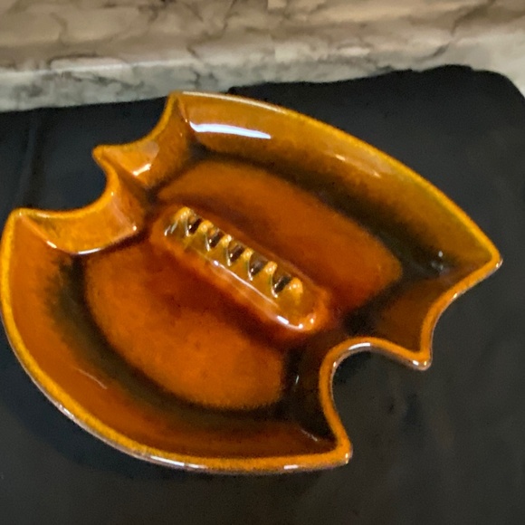 source unknown. Other - 01 Mid century modern ashtray 9" Pottery Brown Glaze Made In USA Large